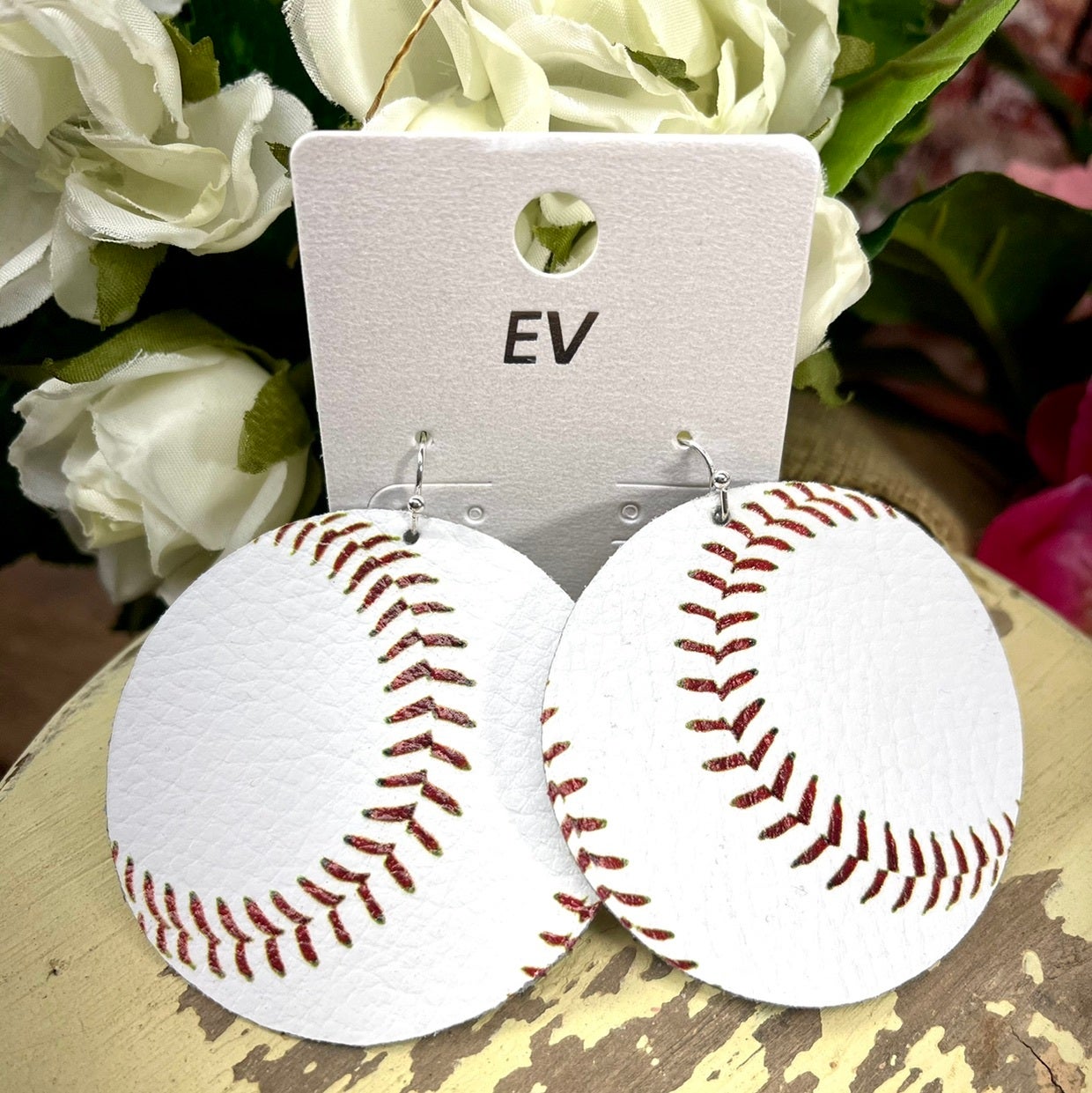Golden Stella Baseball Leather Earrings